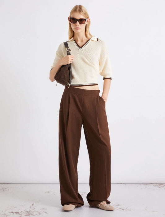 Young Ideas/Henmores - Targa Pleated Linen Mix Trousers - 002 Brown - 8