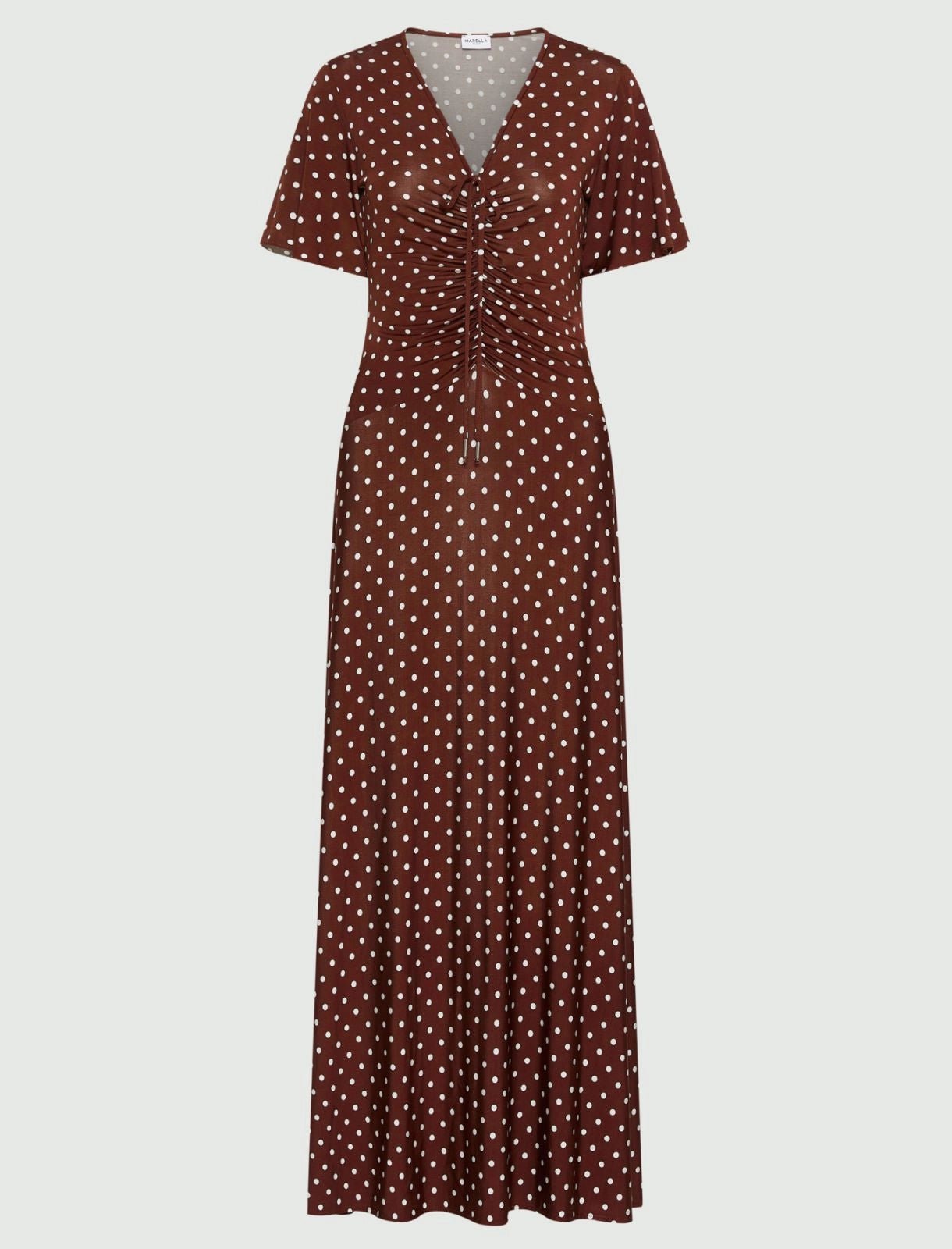 Young Ideas/Henmores - Teca Ruched Polka Dot Jersey Dress - 011 Brown Spotted  - S