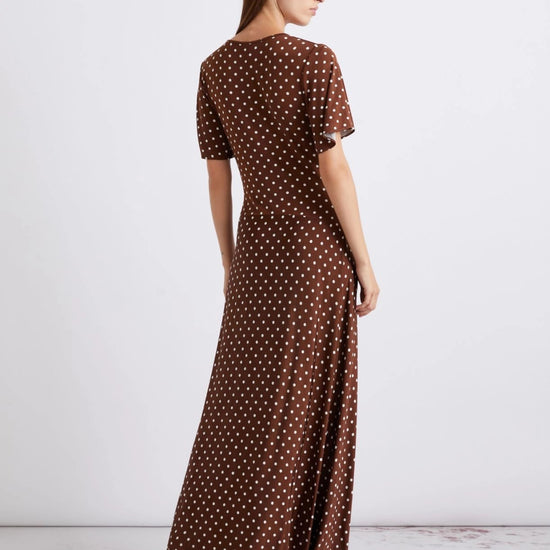Young Ideas/Henmores - Teca Ruched Polka Dot Jersey Dress - 011 Brown Spotted  - S