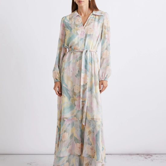 Young Ideas/Henmores - Terra Georgette Pastel Abstract Midi Dress - 001 Pastel Multi - 8