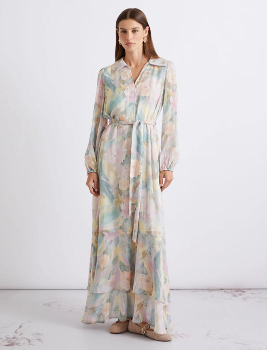 Young Ideas/Henmores - Terra Georgette Pastel Abstract Midi Dress - 001 Pastel Multi - 8