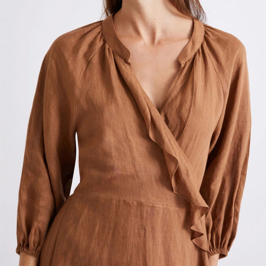 Young Ideas/Henmores - Vento Sleeveless Linen Midi Dress - 005 Tobacco Brown - 8