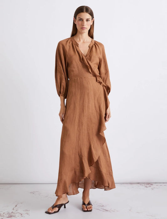 Young Ideas/Henmores - Vento Sleeveless Linen Midi Dress - 005 Tobacco Brown - 8