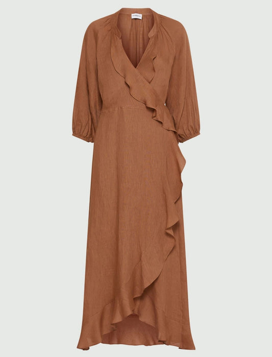 Young Ideas/Henmores - Vento Sleeveless Linen Midi Dress - 005 Tobacco Brown - 8