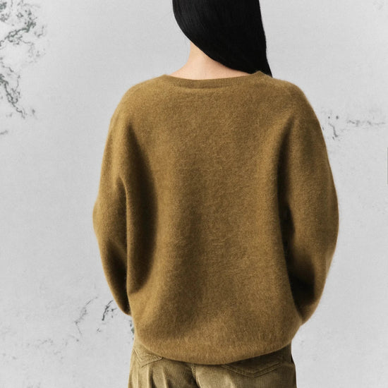 Young Ideas & Henmores -Vezzoso Brushed Wool Cashmere Jumper -004 Oil Green -S