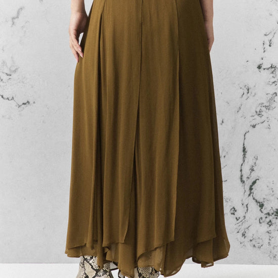 Young Ideas & Henmores -Zattera Crepe Soft Pleat Midi Skirt -004 Oil Green -8