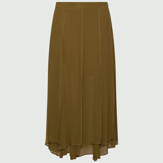 Young Ideas & Henmores -Zattera Crepe Soft Pleat Midi Skirt -004 Oil Green -8