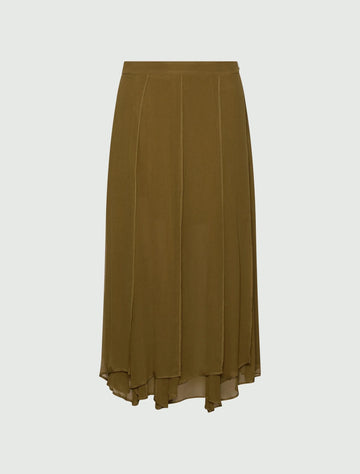 Young Ideas & Henmores -Zattera Crepe Soft Pleat Midi Skirt -004 Oil Green -8