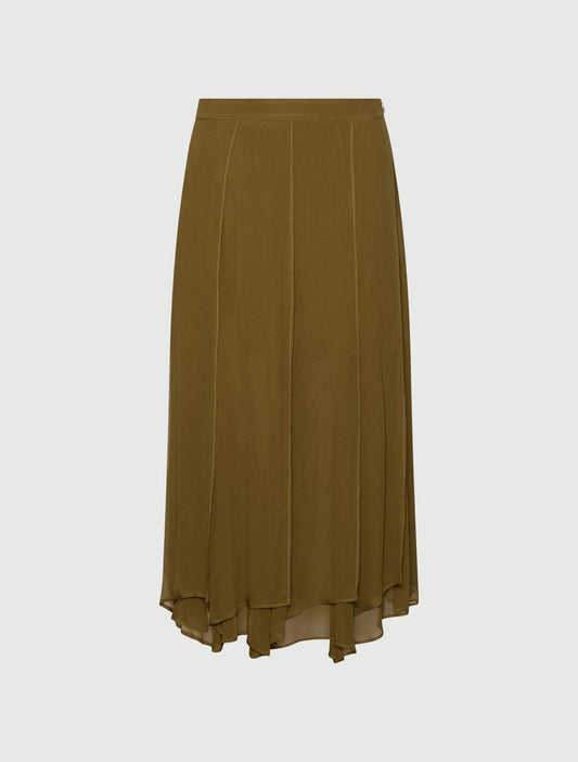 Young Ideas & Henmores -Zattera Crepe Soft Pleat Midi Skirt -004 Oil Green -8