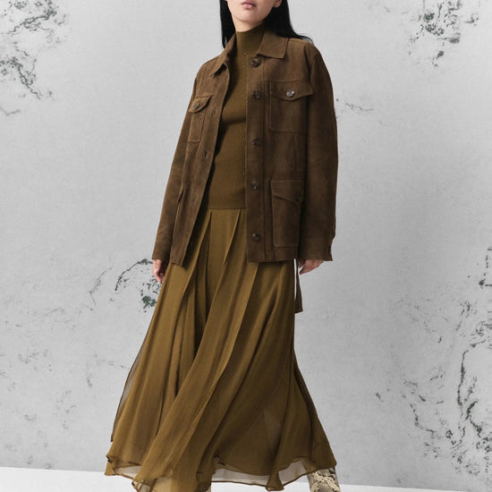 Young Ideas & Henmores -Zattera Crepe Soft Pleat Midi Skirt -004 Oil Green -8