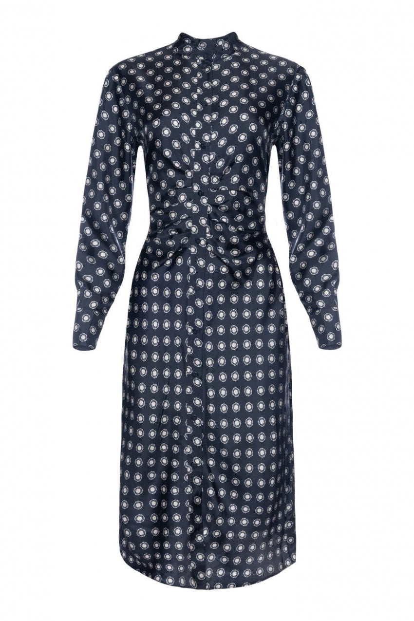 Young Ideas/Henmores - Melania Stamped Silk Dress - 001 Midnight Blue - 10