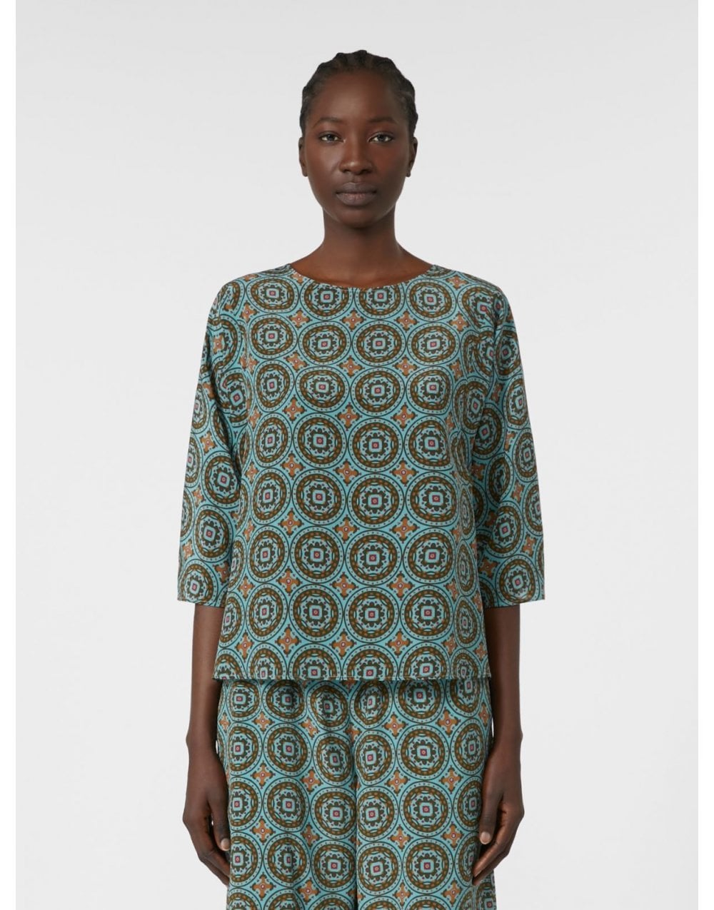 Young Ideas/Henmores - Adone Geometric Print Top - 001 Light Blue - 8