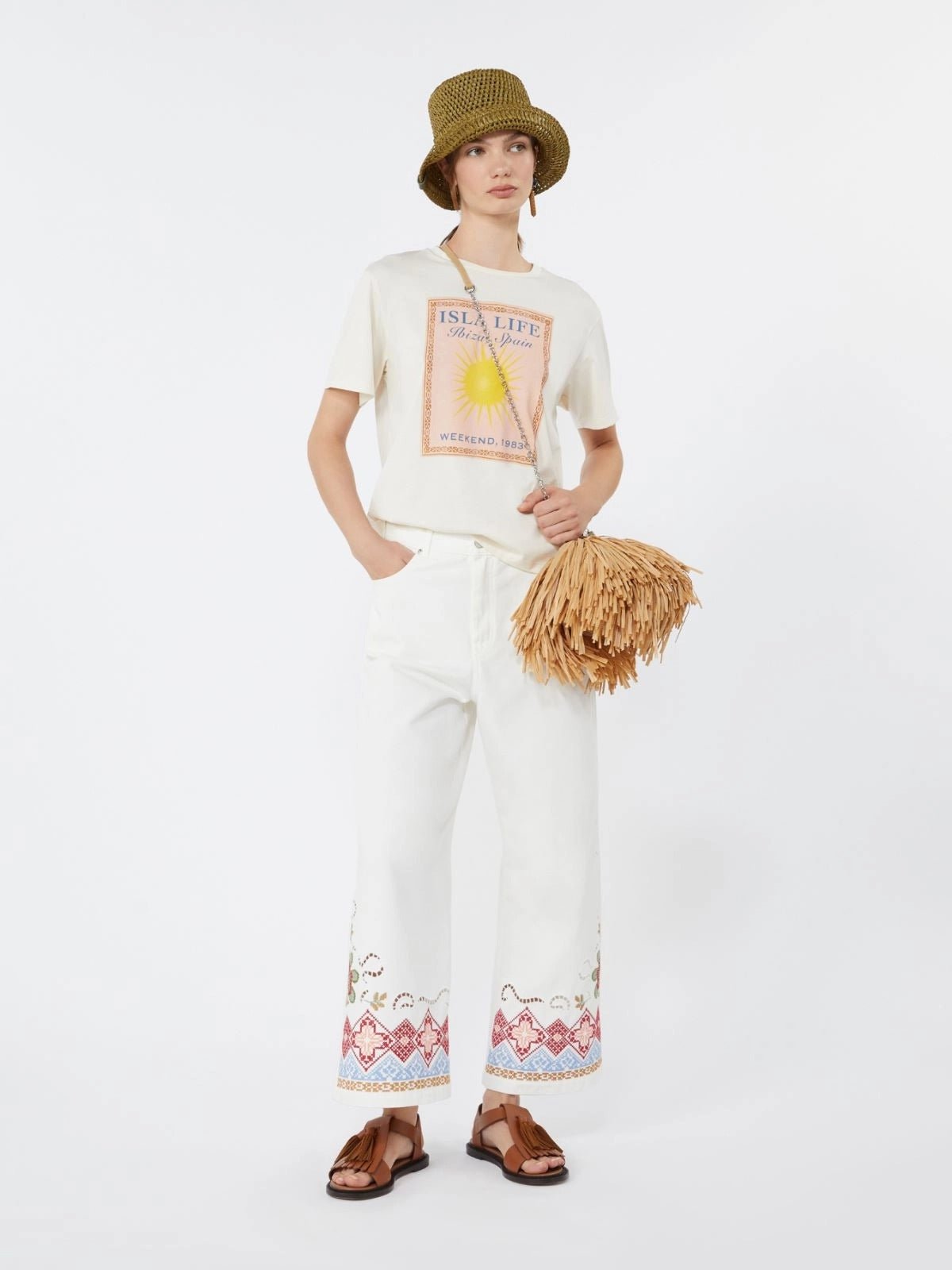 Young Ideas/Henmores - Adunco Embroidered Cross Stitch Trousers - 009 White - 6
