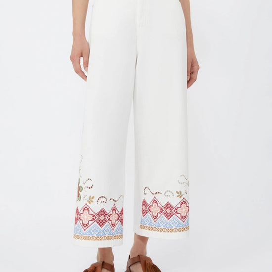Young Ideas/Henmores - Adunco Embroidered Cross Stitch Trousers - 009 White - 6