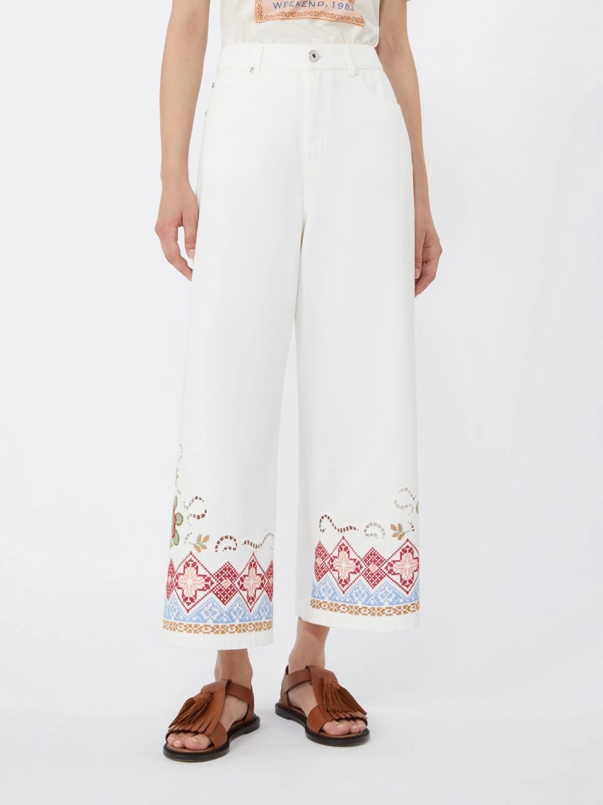 Young Ideas/Henmores - Adunco Embroidered Cross Stitch Trousers - 009 White - 6