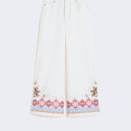 Young Ideas/Henmores - Adunco Embroidered Cross Stitch Trousers - 009 White - 6