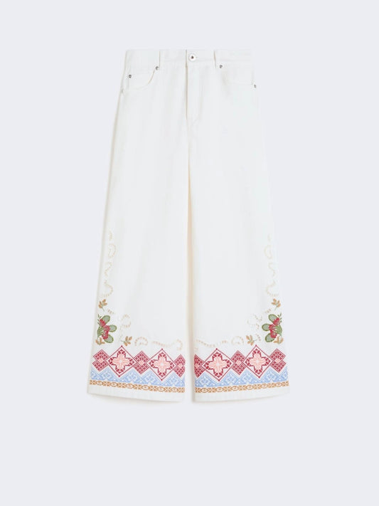 Young Ideas/Henmores - Adunco Embroidered Cross Stitch Trousers - 009 White - 6