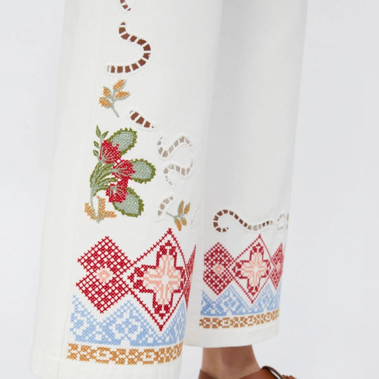 Young Ideas/Henmores - Adunco Embroidered Cross Stitch Trousers - 009 White - 6