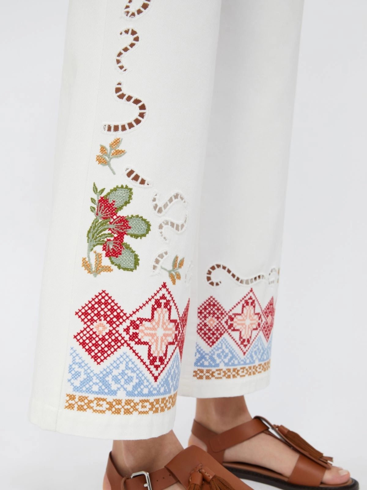 Young Ideas/Henmores - Adunco Embroidered Cross Stitch Trousers - 009 White - 6