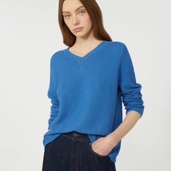 Young Ideas/Henmores - Ago V Neck Cotton Jumper - 007 Cornflower Blue - S