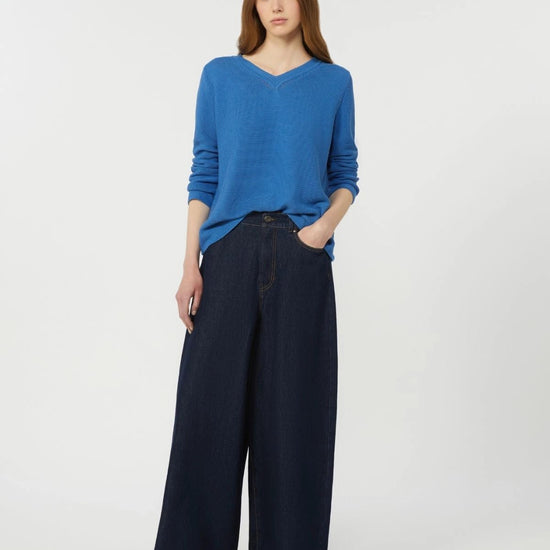 Young Ideas/Henmores - Ago V Neck Cotton Jumper - 007 Cornflower Blue - S