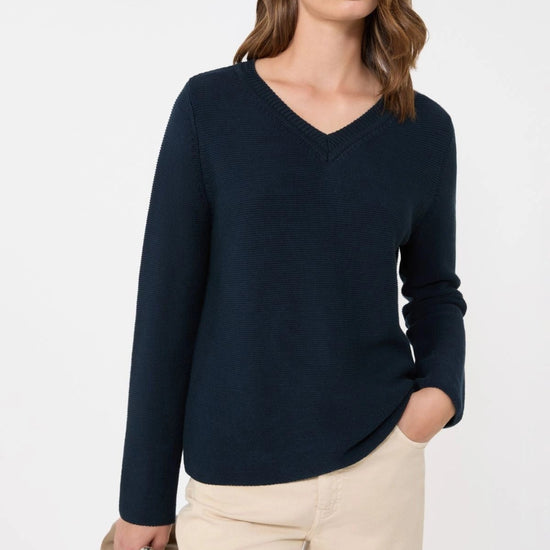Young Ideas/Henmores - Ago V Neck Cotton Jumper - 005 Navy - S