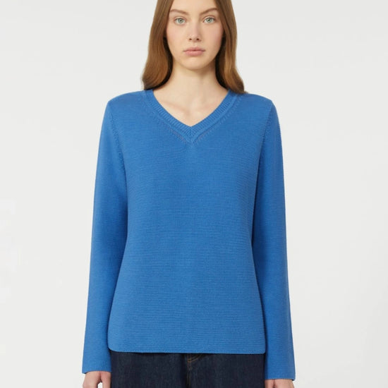 Young Ideas/Henmores - Ago V Neck Cotton Jumper - 007 Cornflower Blue - S