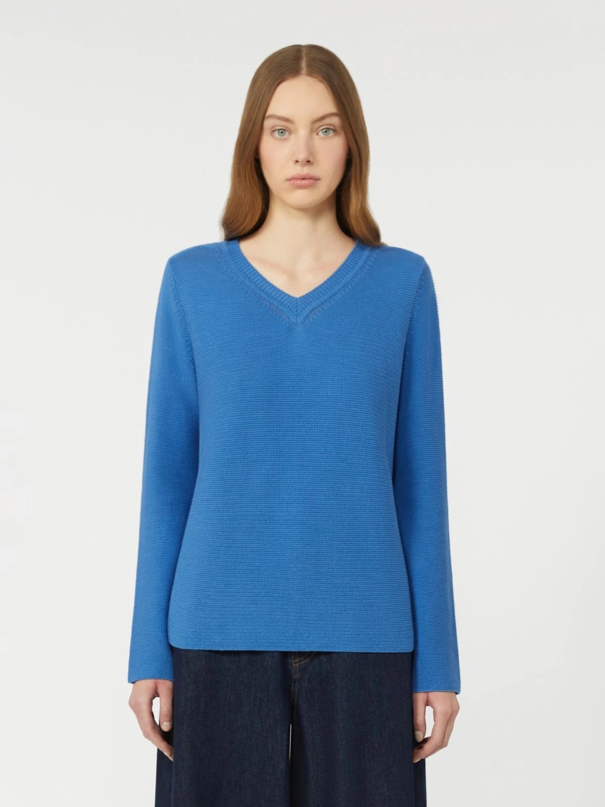 Young Ideas/Henmores - Ago V Neck Cotton Jumper - 007 Cornflower Blue - S