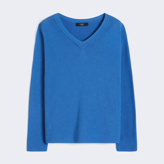 Young Ideas/Henmores - Ago V Neck Cotton Jumper - 007 Cornflower Blue - S