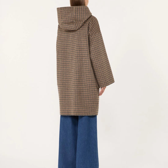 Young Ideas & Henmores -Balta Reversible Micro Check Hooded Coat -001 Brown Multi -6