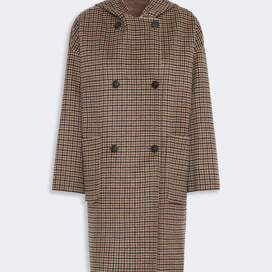 Young Ideas & Henmores -Balta Reversible Micro Check Hooded Coat -001 Brown Multi -6