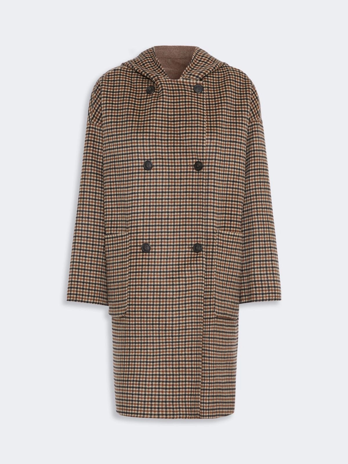 Young Ideas & Henmores -Balta Reversible Micro Check Hooded Coat -001 Brown Multi -6