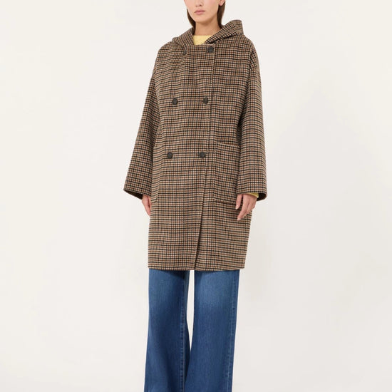Young Ideas & Henmores -Balta Reversible Micro Check Hooded Coat -001 Brown Multi -6