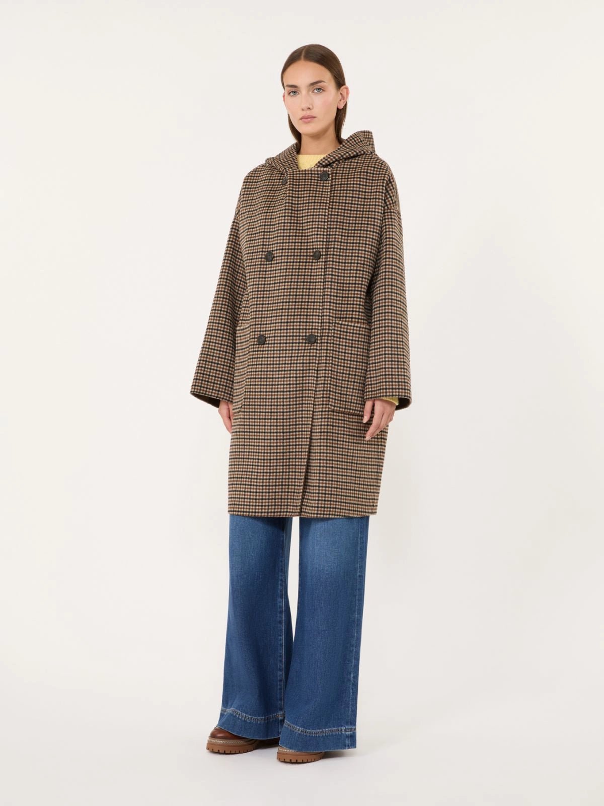 Young Ideas & Henmores -Balta Reversible Micro Check Hooded Coat -001 Brown Multi -6