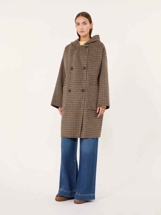 Young Ideas & Henmores -Balta Reversible Micro Check Hooded Coat -001 Brown Multi -6