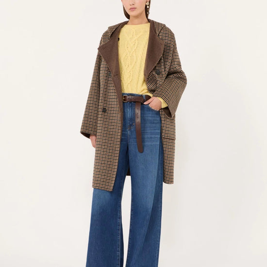 Young Ideas & Henmores -Balta Reversible Micro Check Hooded Coat -001 Brown Multi -6