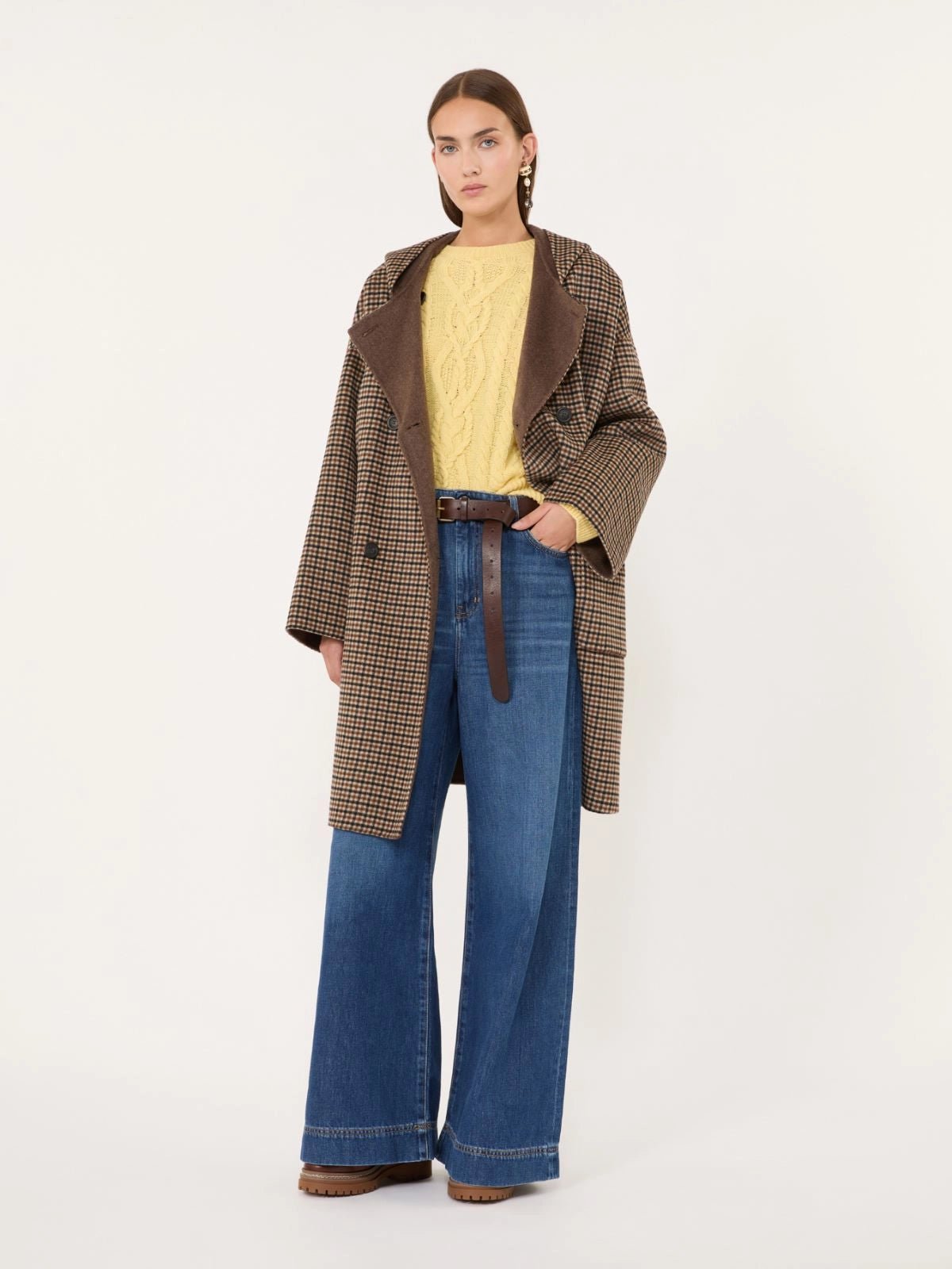 Young Ideas & Henmores -Balta Reversible Micro Check Hooded Coat -001 Brown Multi -6
