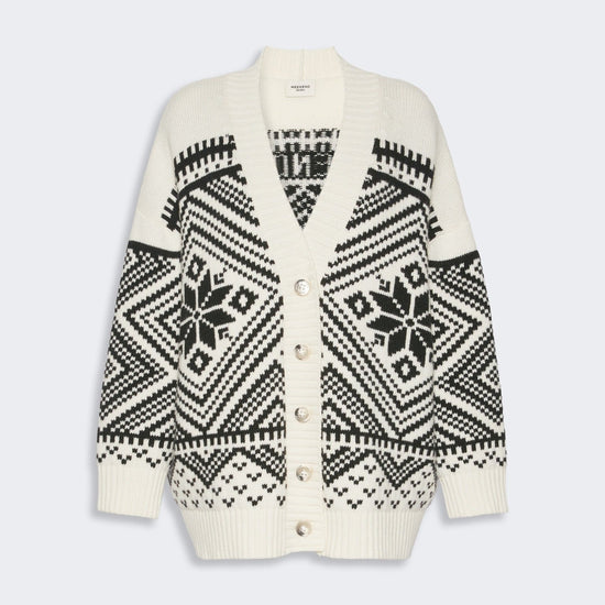 Young Ideas & Henmores -Belgio Jacquard Oversized Cardigan -004 Black/White -XS