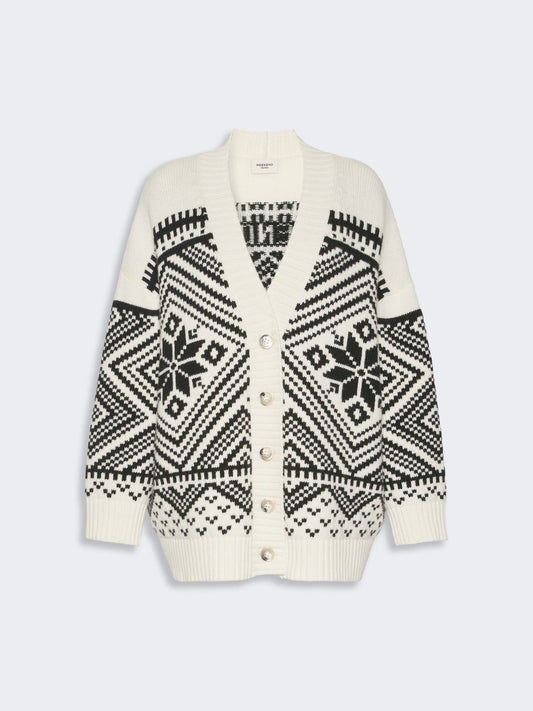 Young Ideas & Henmores -Belgio Jacquard Oversized Cardigan -004 Black/White -XS