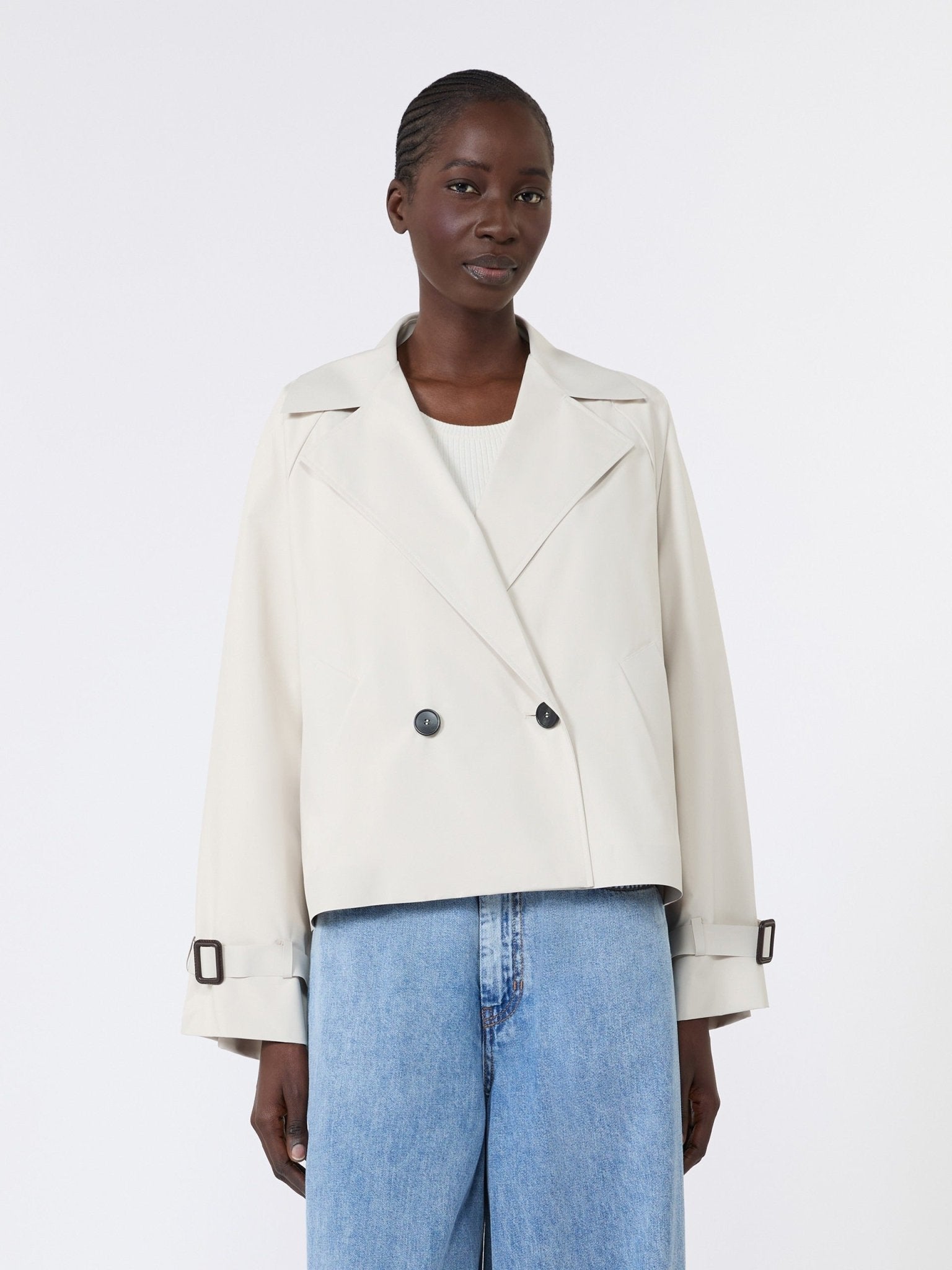 Young Ideas & Henmores -Boero Crop Trench Raincoat -003 Ivory -6