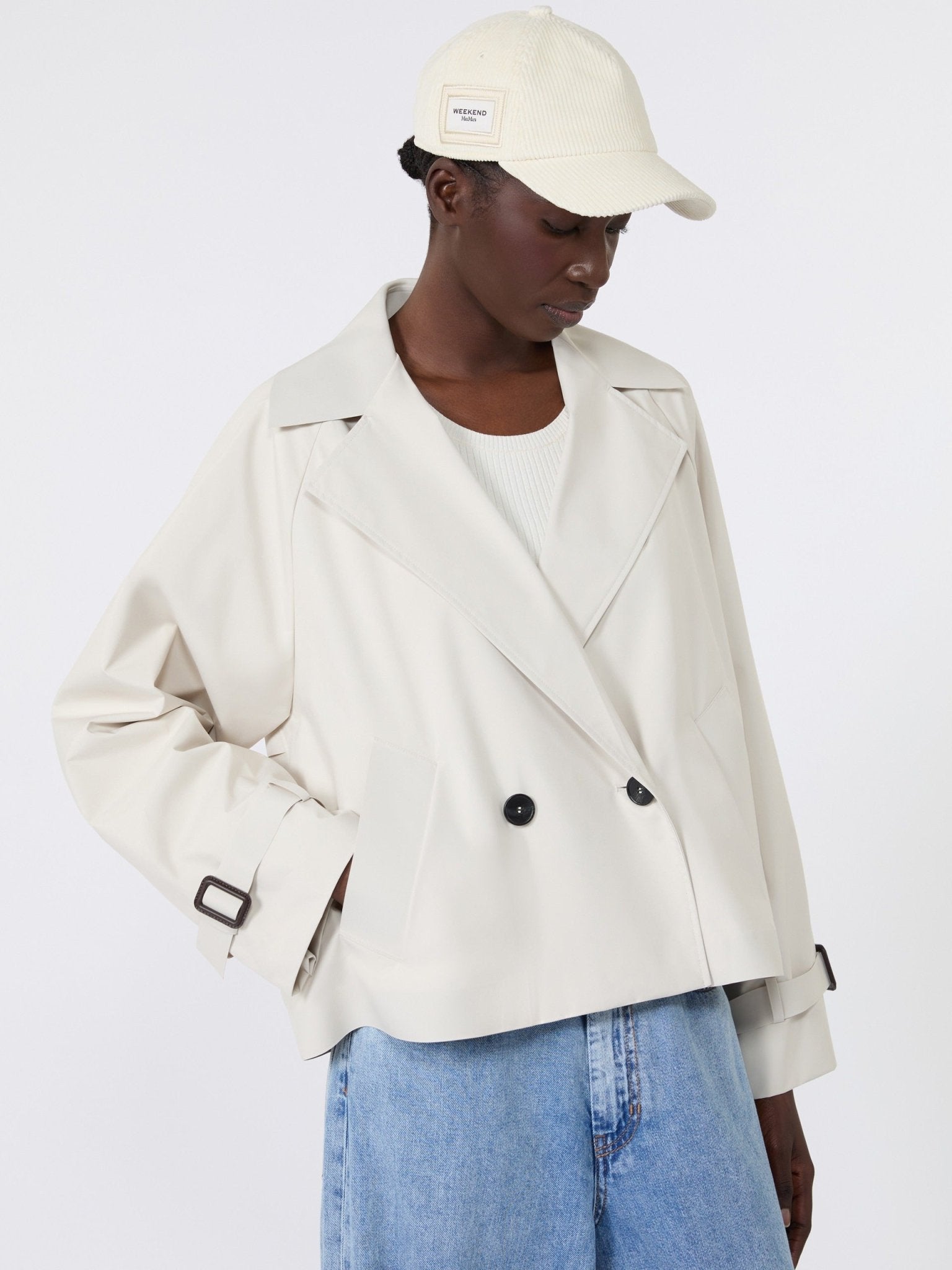 Young Ideas & Henmores -Boero Crop Trench Raincoat -003 Ivory -6