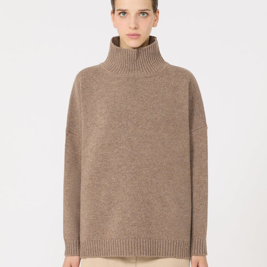 Young Ideas & Henmores -Borgia High Neck Relaxed Jumper -004 Hazelnut Brown -XS