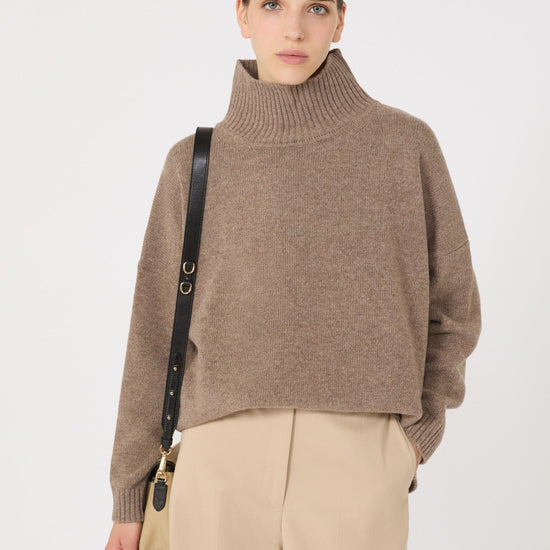 Young Ideas & Henmores -Borgia High Neck Relaxed Jumper -004 Hazelnut Brown -XS
