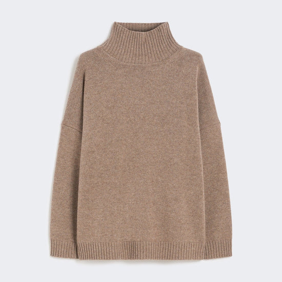 Young Ideas & Henmores -Borgia High Neck Relaxed Jumper -004 Hazelnut Brown -XS