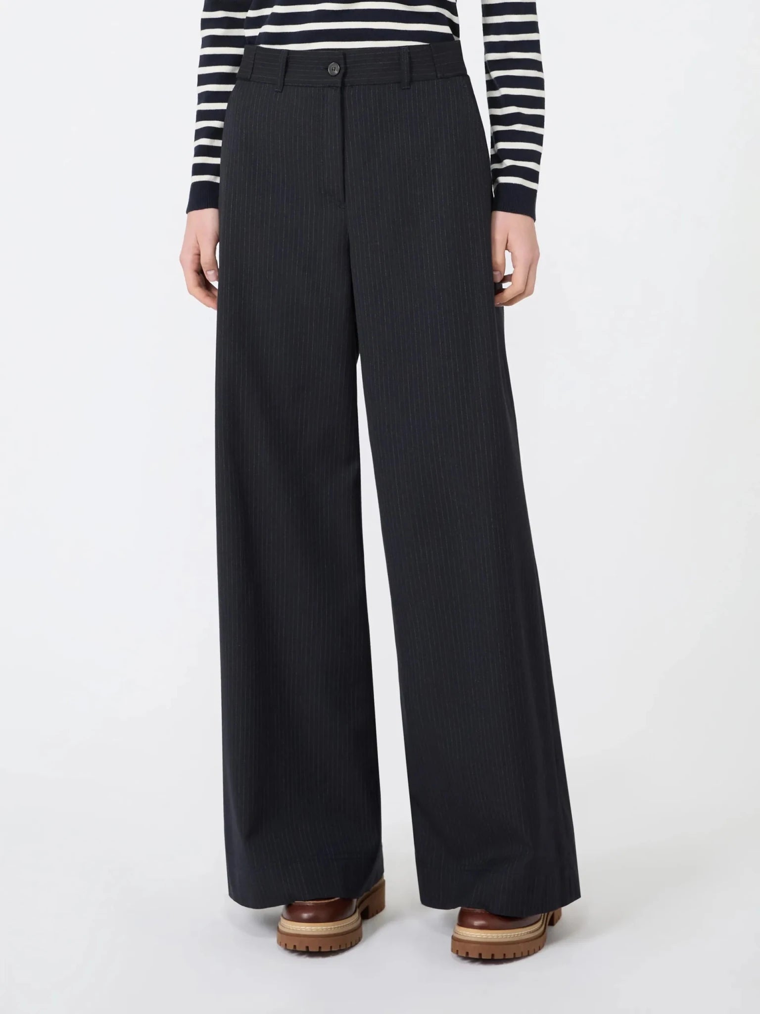 Young Ideas & Henmores -Bravo Pinstripes Wide Leg Trousers -001 Navy -8