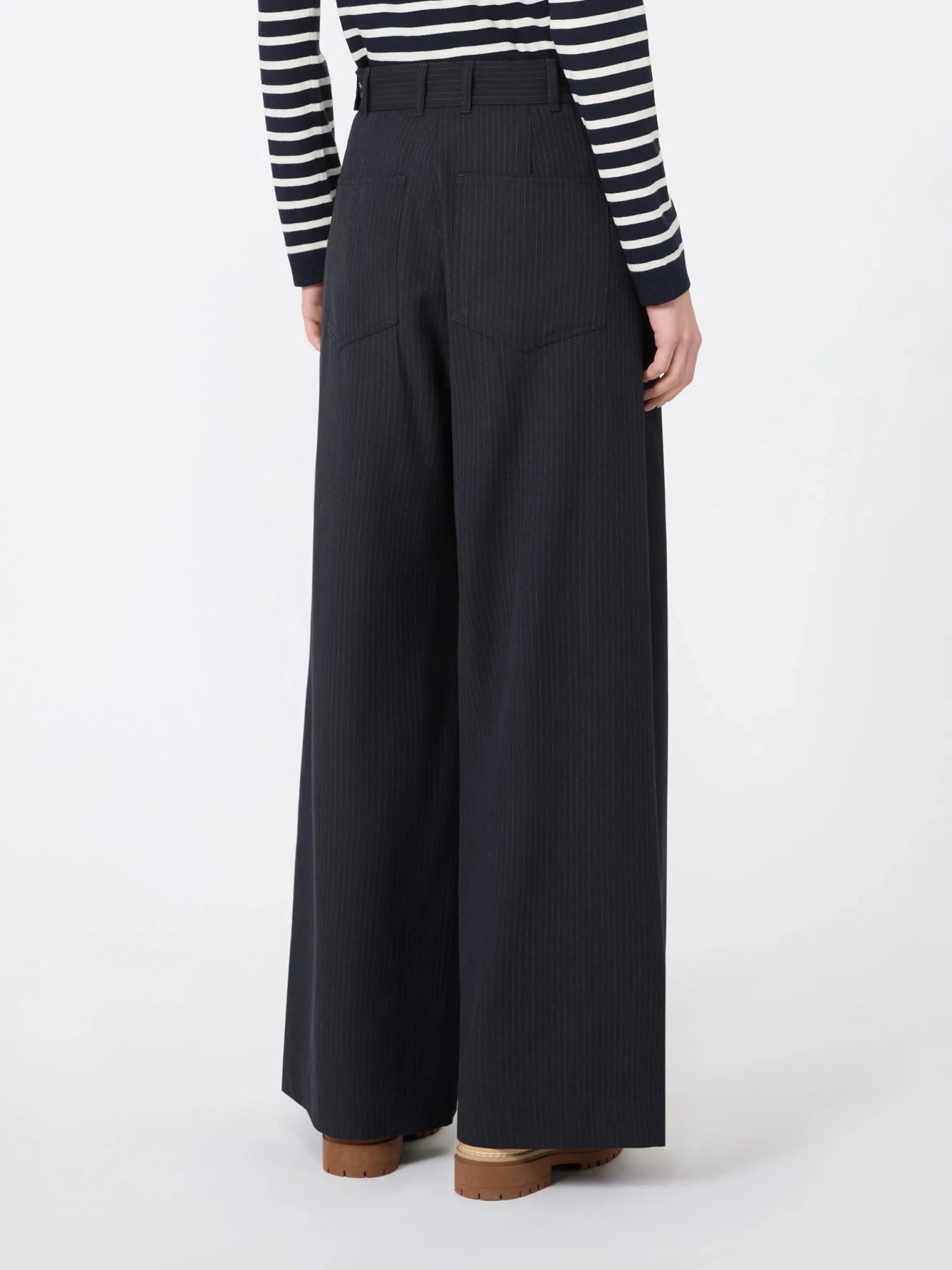 Young Ideas & Henmores -Bravo Pinstripes Wide Leg Trousers -001 Navy -8
