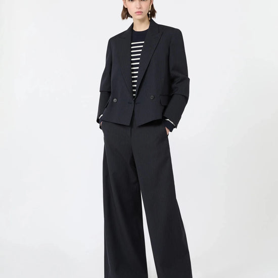 Young Ideas & Henmores -Bravo Pinstripes Wide Leg Trousers -001 Navy -8