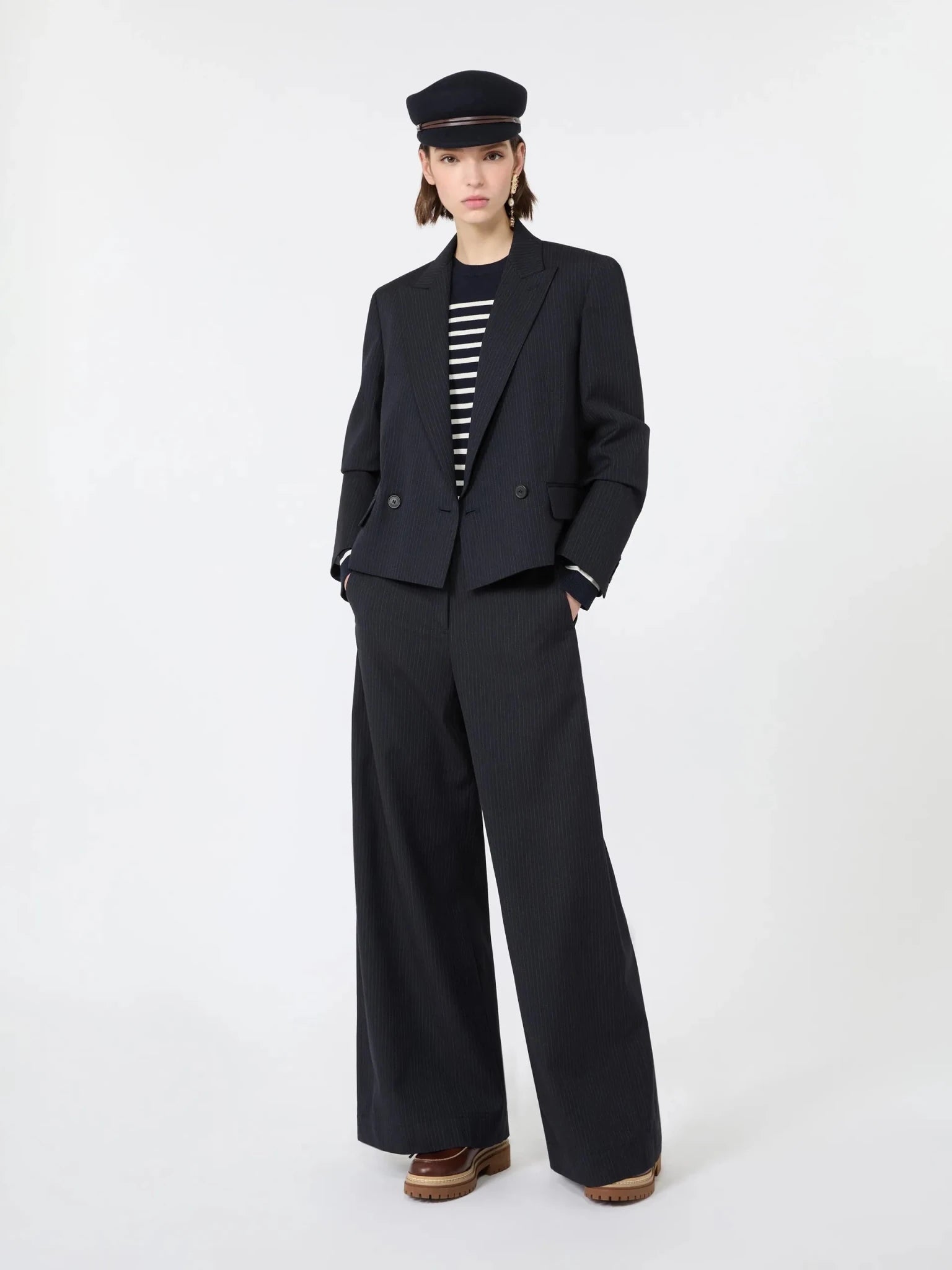 Young Ideas & Henmores -Bravo Pinstripes Wide Leg Trousers -001 Navy -8