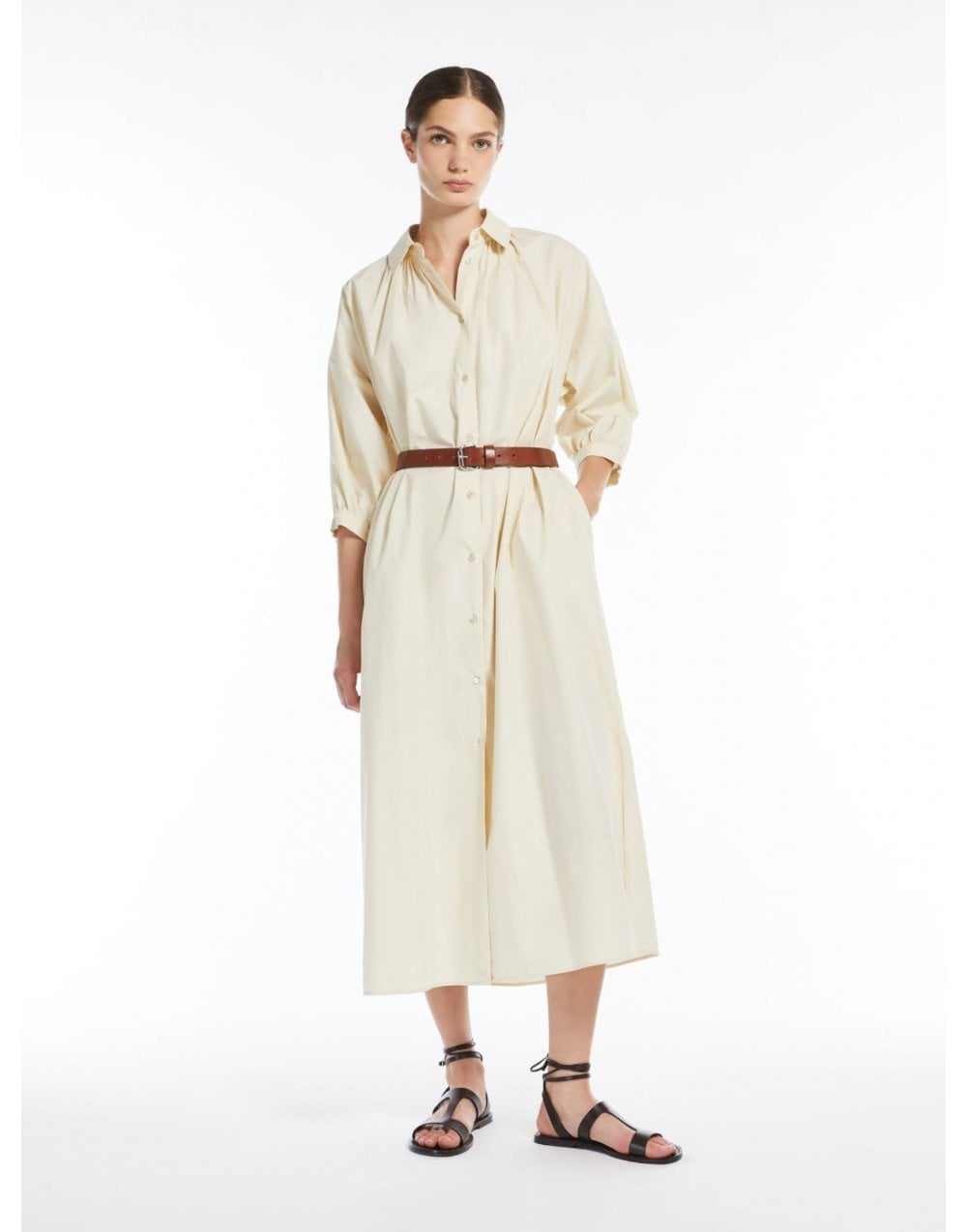 Young Ideas/Henmores - Catone 1/2 Sleeve Tie Waist Midi Dress - 009 Ivory - 8