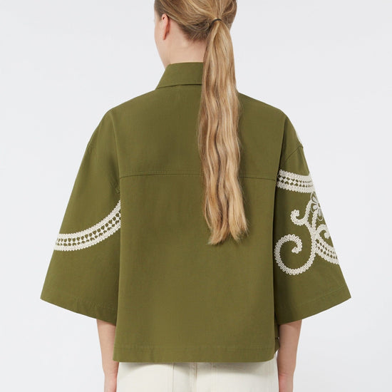 Young Ideas & Henmores - Como Embroidered Crop Sleeve Jacket - 001 Khaki - 4